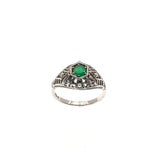 Evergreen - Estate Sterling Silver Emerald & Seed Pearl Filigree Ring (ER058)