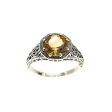 Candlelight - Estate Sterling Silver Natural Citrine Filigree Ring  (ER079)