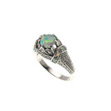 Jewel Of Colour - Estate Sterling Silver Opal Ornate Ring  (ER114)