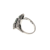 Green With Envy - Estate Sterling Silver Natural Emerald & Seed Pearl Filigree Ring (ER063)
