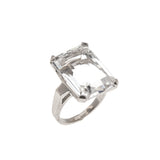 Retro Drama - Vintage 14K White Gold Emerald Cut Quartz Solitaire Ring (VR268)