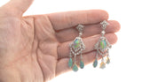Mystical Jewels - Estate Edwardian Revival 18K White Gold Natural Opal & Diamond Chandelier Earrings  (EE086)