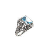 Tranquil Blue - Estate Sterling Silver Blue Natural Topaz Filigree Ring  (ER106)