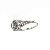 Dew - Estate Sterling Silver Natural Green Amethyst Filigree Ring (ER103)
