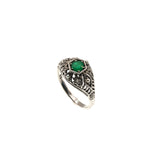 Evergreen - Estate Sterling Silver Emerald & Seed Pearl Filigree Ring (ER058)