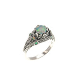 Jewel Of Colour - Estate Sterling Silver Opal Ornate Ring  (ER114)