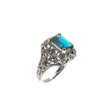 Sea Of Filigree - Estate Sterling Silver Natural London Blue Topaz Filigree Ring (ER119)