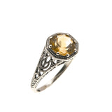 Candlelight - Estate Sterling Silver Natural Citrine Filigree Ring  (ER079)