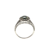 Dew - Estate Sterling Silver Natural Green Amethyst Filigree Ring (ER103)