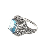 Tranquil Blue - Estate Sterling Silver Blue Natural Topaz Filigree Ring  (ER106)