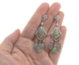 Mystical Jewels - Estate Edwardian Revival 18K White Gold Natural Opal & Diamond Chandelier Earrings  (EE086)