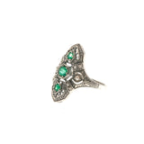 Green With Envy - Estate Sterling Silver Natural Emerald & Seed Pearl Filigree Ring (ER063)