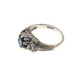 Ocean's Treasure - Estate Sterling Silver Natural London Blue Topaz & Seed Pearl Ring  (ER080)