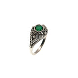 Evergreen - Estate Sterling Silver Emerald & Seed Pearl Filigree Ring (ER058)