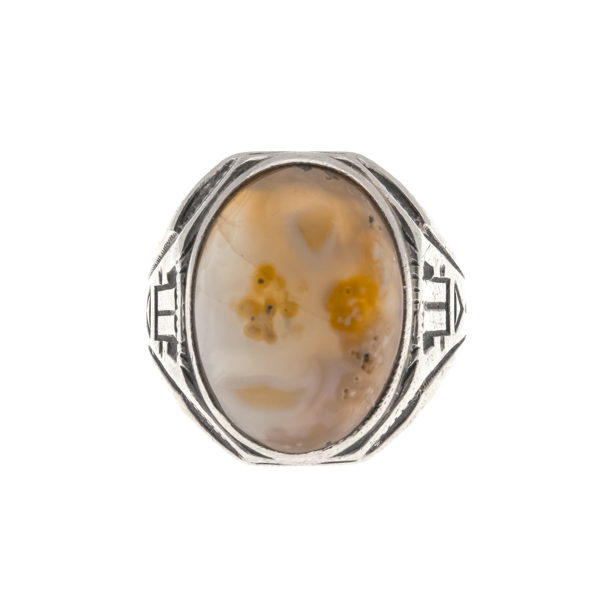 Retro Translucence - Art Deco Sterling Silver Agate Gents Ring
