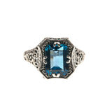 Fantastic Seas - Estate Sterling Silver London Blue Topaz Filigree Ring (ER078)