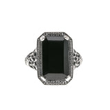 Night Of intrigue - Estate Sterling Silver Black Agate Filigree Ring (ER135)