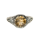 Candlelight - Estate Sterling Silver Natural Citrine Filigree Ring  (ER079)