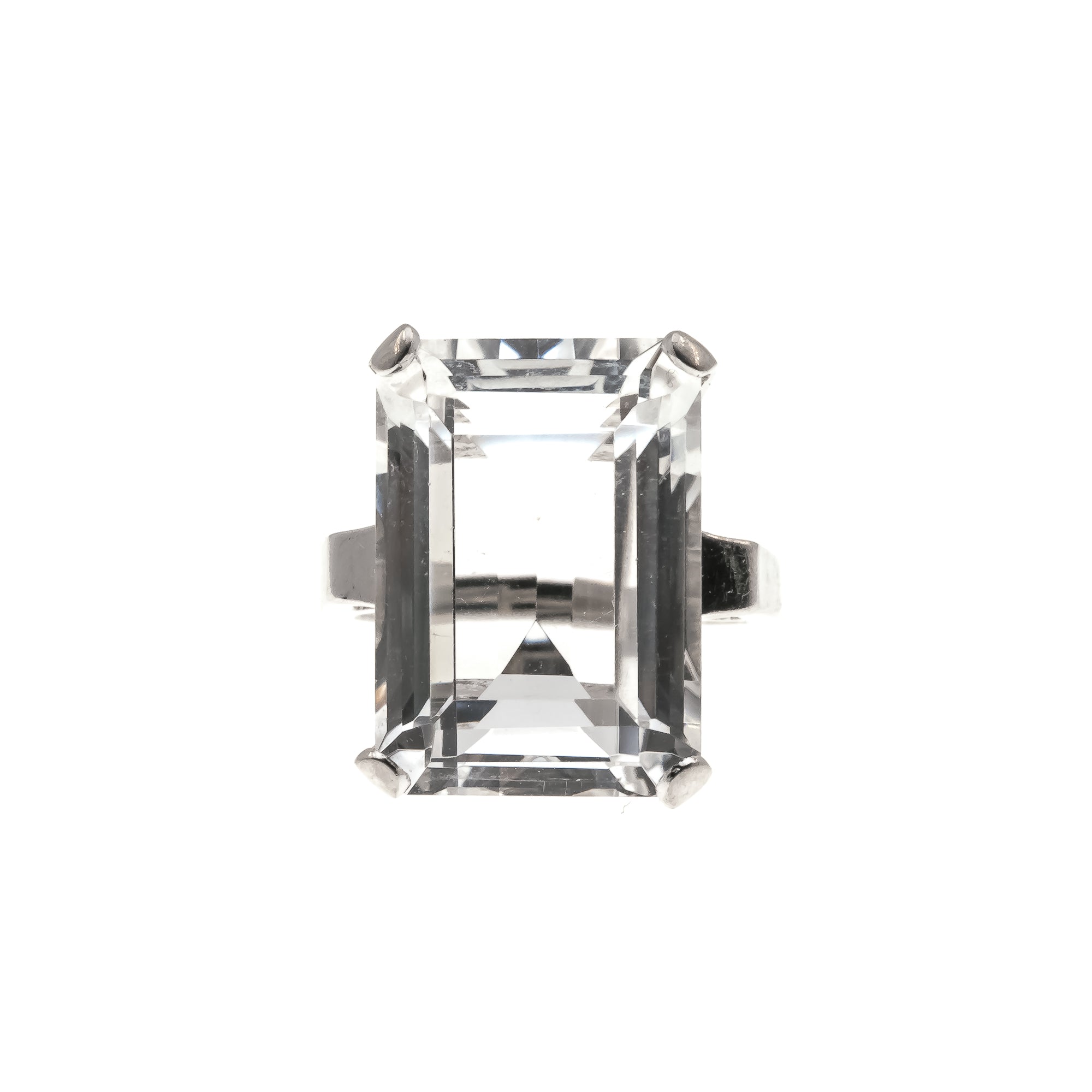 Retro Drama - Vintage 14K White Gold Emerald Cut Quartz Solitaire Ring (VR268)