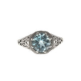 Blue Sky - Estate Sterling Silver Natural Blue Topaz Filigree Ring (ER105)