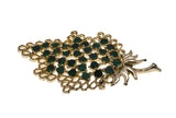 Jewelled Leaf - Vintage Gold Tone Emerald Crystal Leaf Brooch (VBR056)