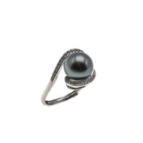 Exotic Treasure - Estate Sterling Silver Tahiti South Sea Cultured Black Pearl & Cz Ring (ER232)