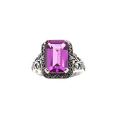 Pink Passion - Estate Art Deco Revival Sterling Silver Lab Created Pink Sapphire & Seed Pearl Ring (ER205)