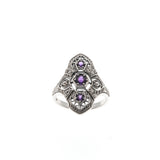 Purple Rain - Estate Sterling Silver Natural Amethyst & Seed Pearl Filigree Ring (ER209)