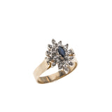 Marquise Contrast - Vintage 10K Gold Sapphire & Diamond Marquise Cluster Ring (VR626)
