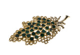 Jewelled Leaf - Vintage Gold Tone Emerald Crystal Leaf Brooch (VBR056)