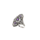 Purple Rain - Estate Sterling Silver Natural Amethyst & Seed Pearl Filigree Ring (ER209)
