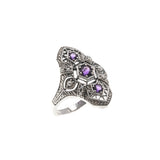 Purple Rain - Estate Sterling Silver Natural Amethyst & Seed Pearl Filigree Ring (ER209)