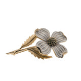 Snow Flower - Vintage Gold Tone White Enamel Flower Brooch (VBR057)