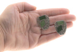Pierre Bex - Vintage Silver Tone Green Enamel & Rhinestone Crystal Earrings (VE292)