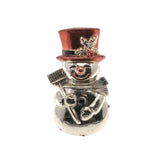 Let It Snow - Vintage Retro Silver & Plastic Hong Kong Snowman Brooch (VBR022)