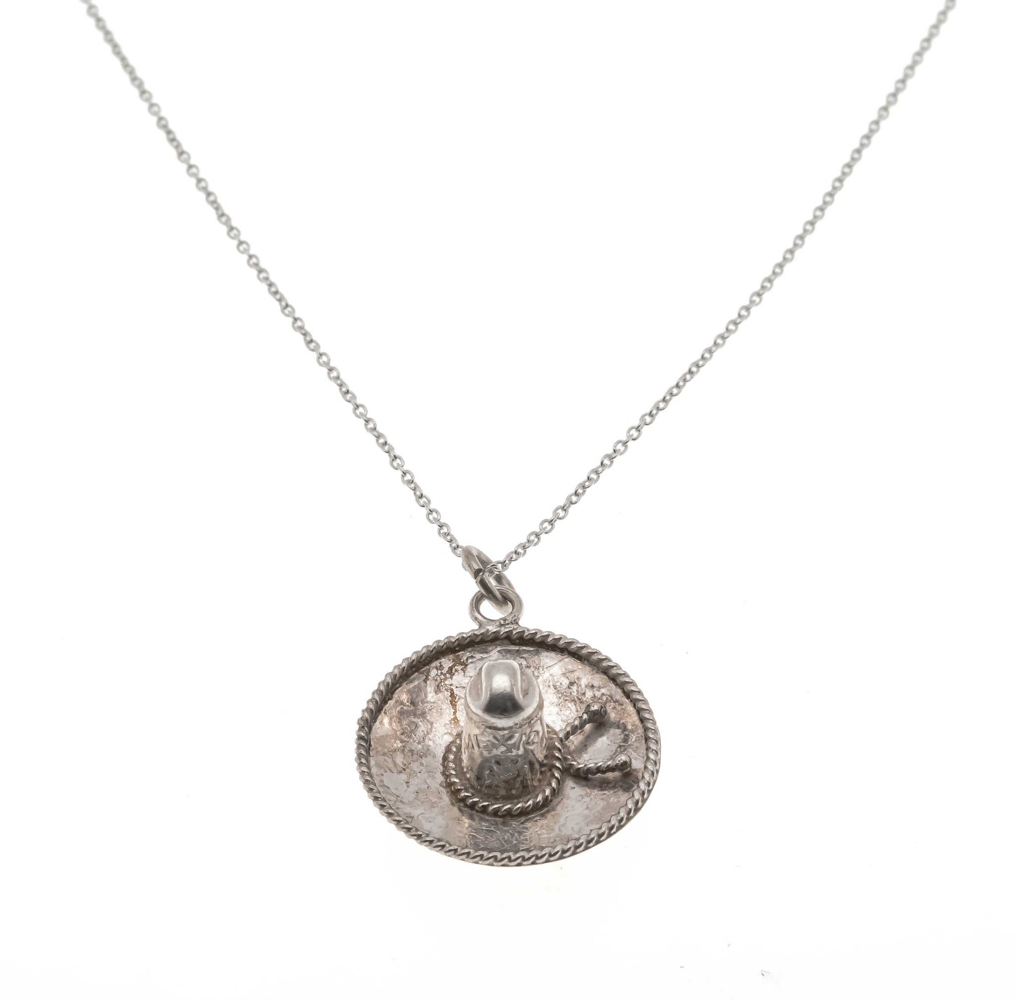 Olé  -  Vintage Sterling Silver Sombrero Hat Pendant & Chain (VP097)