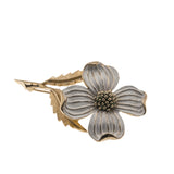 Snow Flower - Vintage Gold Tone White Enamel Flower Brooch (VBR057)