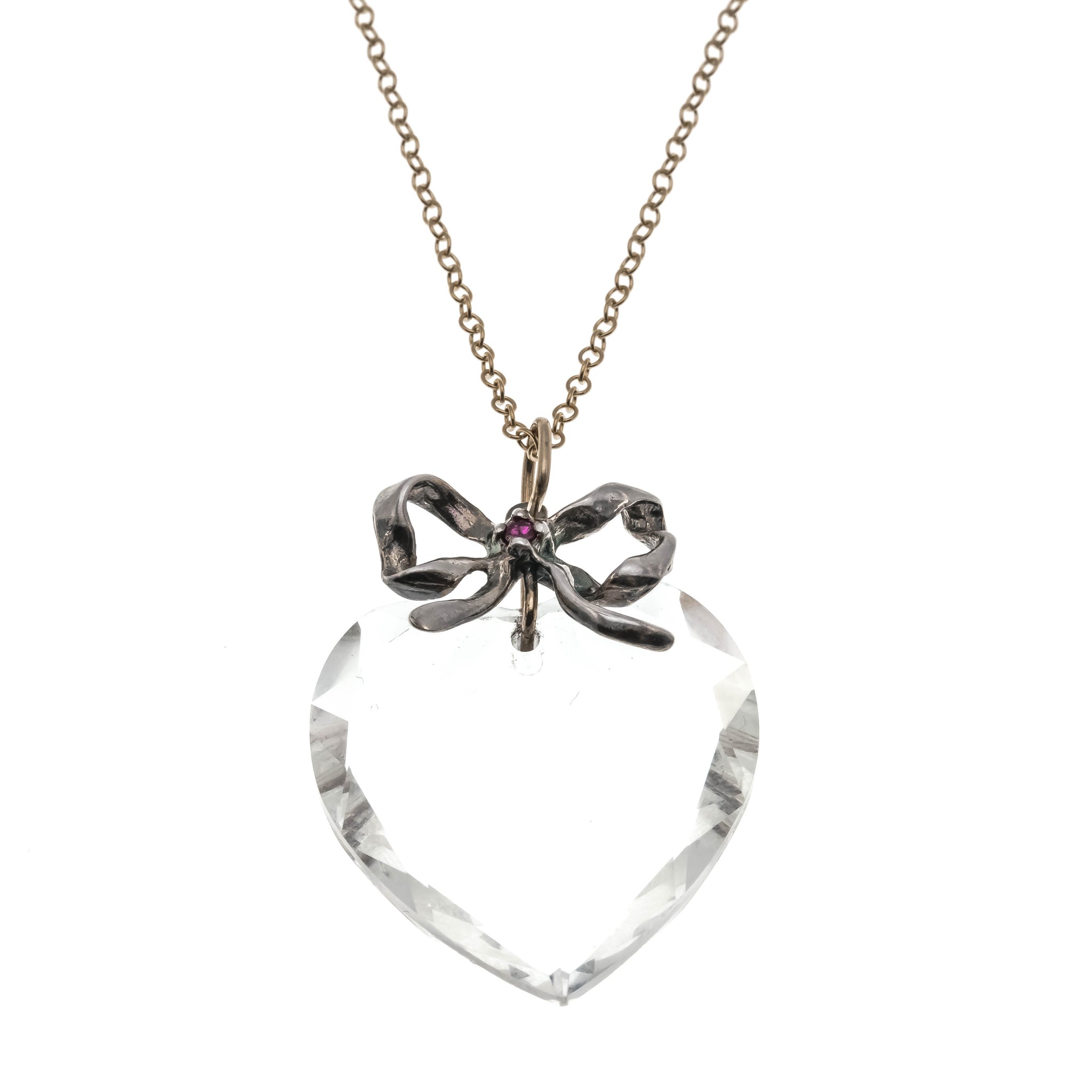 Heart Of Glass - Vintage 10K Gold Sterling Silver Ruby & Crystal Heart Pendant (VP137)