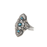 Blue Intricacy - Estate Sterling Silver Natural London Blue Topaz & Seed Pearl Filigree Ring (ER177)