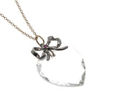 Heart Of Glass - Vintage 10K Gold Sterling Silver Ruby & Crystal Heart Pendant (VP137)
