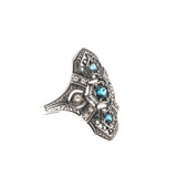 Blue Intricacy - Estate Sterling Silver Natural London Blue Topaz & Seed Pearl Filigree Ring (ER177)