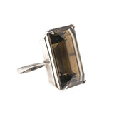 Smoke Gets In Your Eyes - Art Deco Sterling Silver Smoky Quartz Cocktail Ring (ADR209)