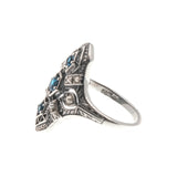 Blue Intricacy - Estate Sterling Silver Natural London Blue Topaz & Seed Pearl Filigree Ring (ER177)