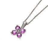 Petite Fleur - Vintage 10K/14K White Gold Pink Sapphire, Diamond Pendant & Chain (VP128)