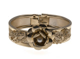 La Vie En Rose - Vintage Gold Tone Genuine Cultured Pearl Mesh Bangle Bracelet (VB058)