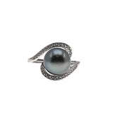 Exotic Treasure - Estate Sterling Silver Tahiti South Sea Cultured Black Pearl & Cz Ring (ER232)