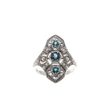 Blue Intricacy - Estate Sterling Silver Natural London Blue Topaz & Seed Pearl Filigree Ring (ER177)