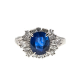 Sapphire Royale - Vintage Platinum Natural Sapphire & Fancy Diamond Ballerina Ring (VR634)