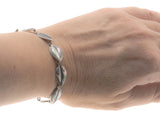 Leaves Of Iridescence  - Vintage Sterling Silver Abalone Leaf Bracelet (VB051)