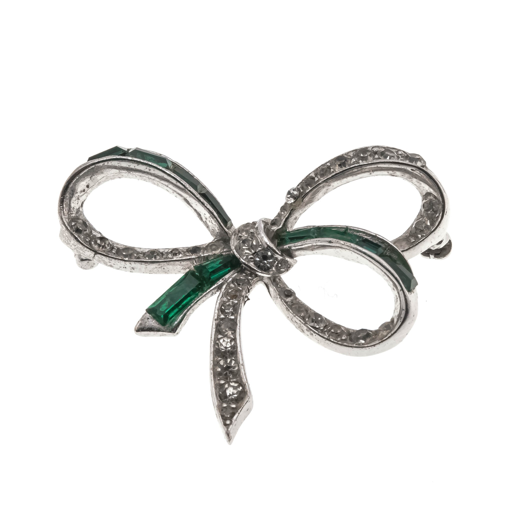 Stylized Bow - Vintage Signed Boucher Silver Tone Crystal Rhinestone Brooch (VBR063)